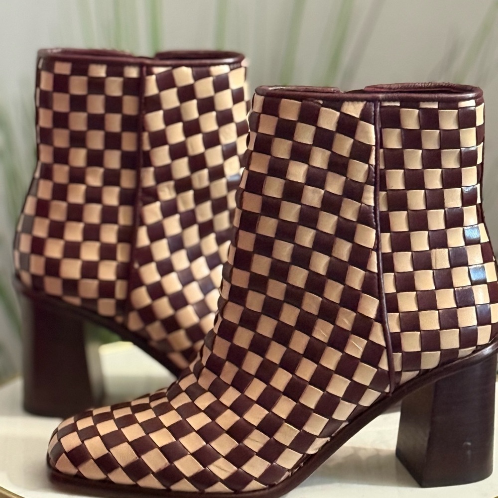 ANTONIO MELANI Brown and Cream Checkered Ankle Boots